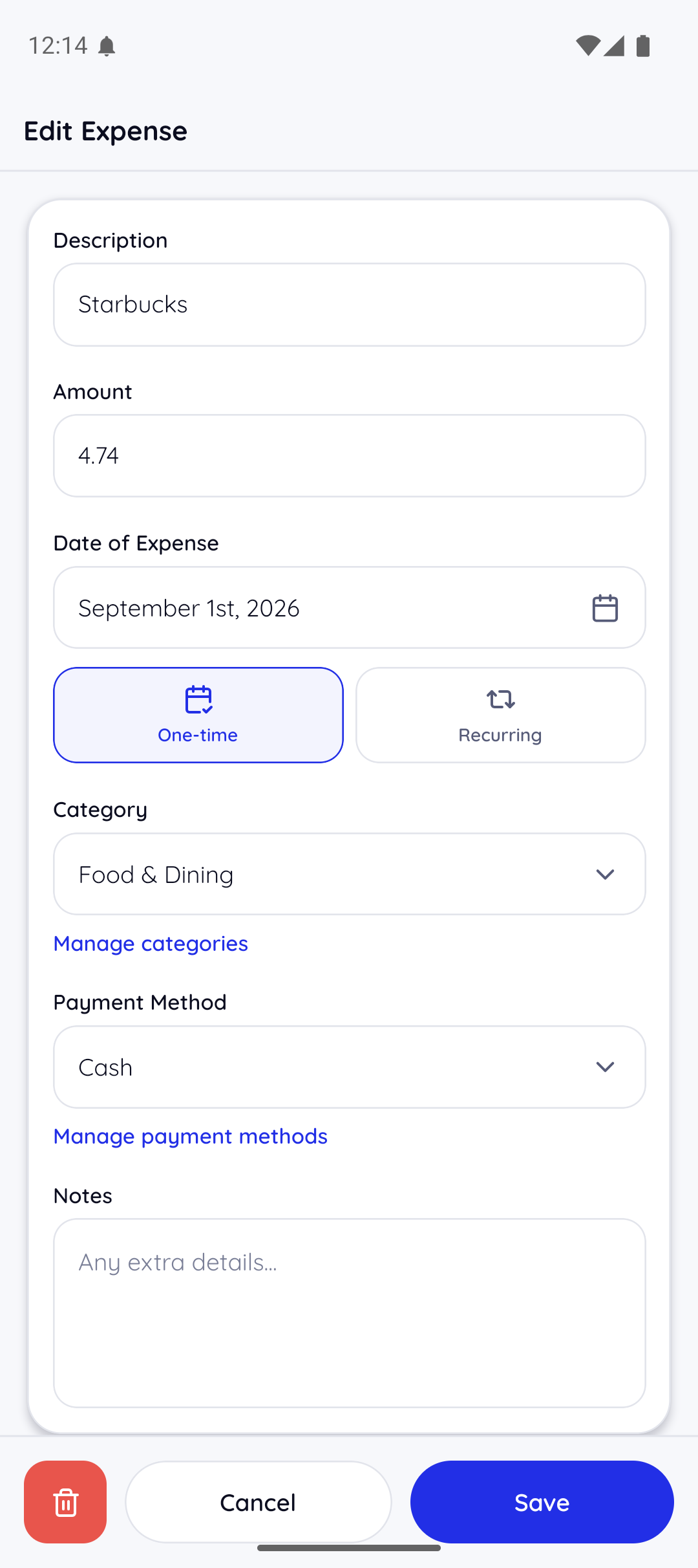 SnapTally receipt review screen showing extracted expense details